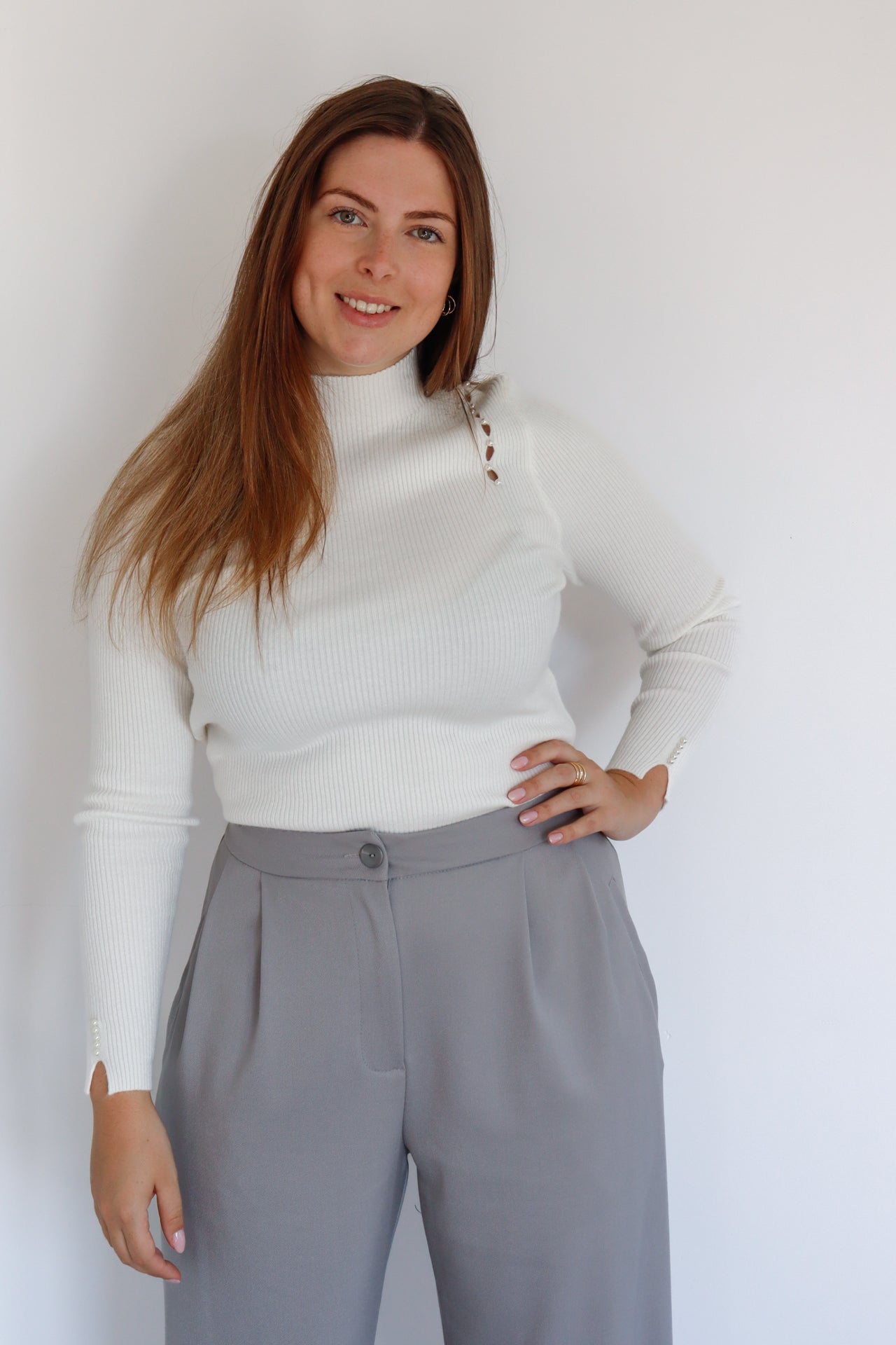 Witte t-shirt met parel en col