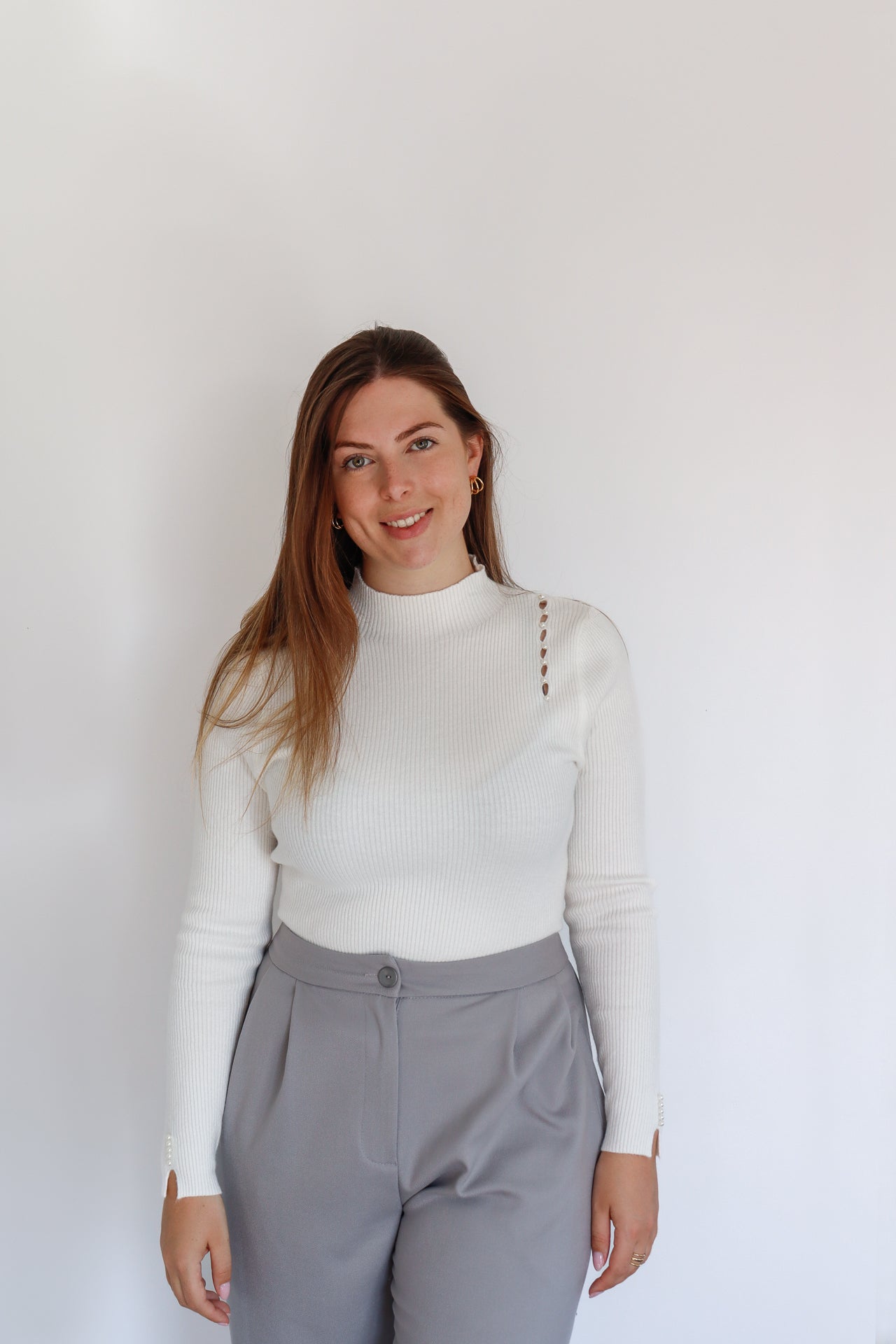 Witte t-shirt met parel en col