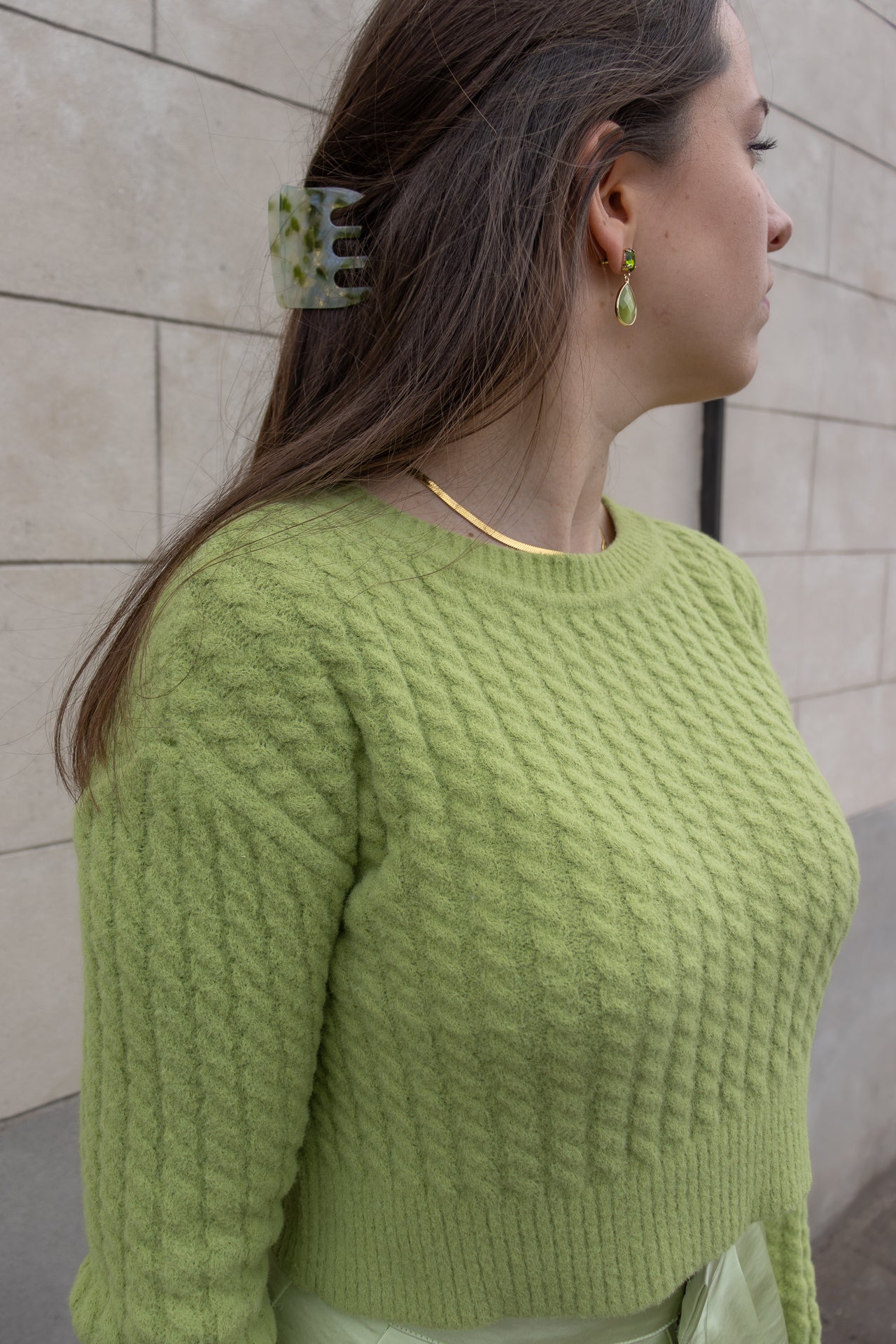 Olijfgroene cropped trui