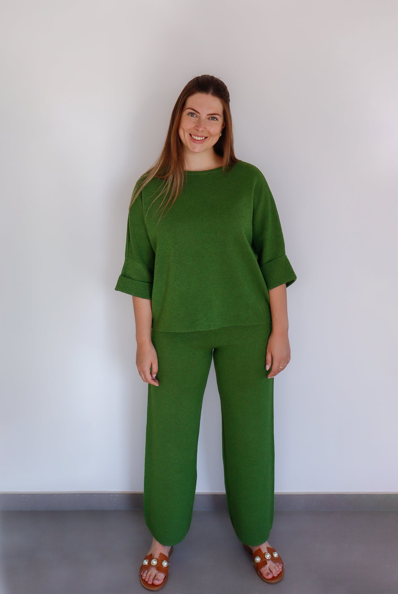 Groene homewear trui met 3/4 mouwen