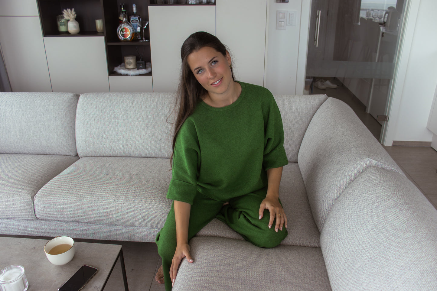 Groene homewear trui met 3/4 mouwen